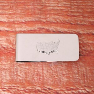 Country Outlines Money Clip Metal Mens Free Engraved Britian France USA Father&#39;s Day Gift mc
