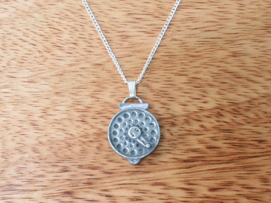 Fly Fishing Necklace and Pewter Pendant Ladies Chain in Soft Pouch Reel