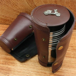 Motorbikes Scooters & Push Bikes 4oz Stacking Stirrup Cups In Leather Case 4 or 1-10 Numbered Lambretta Father&#39;s Day Gift sc