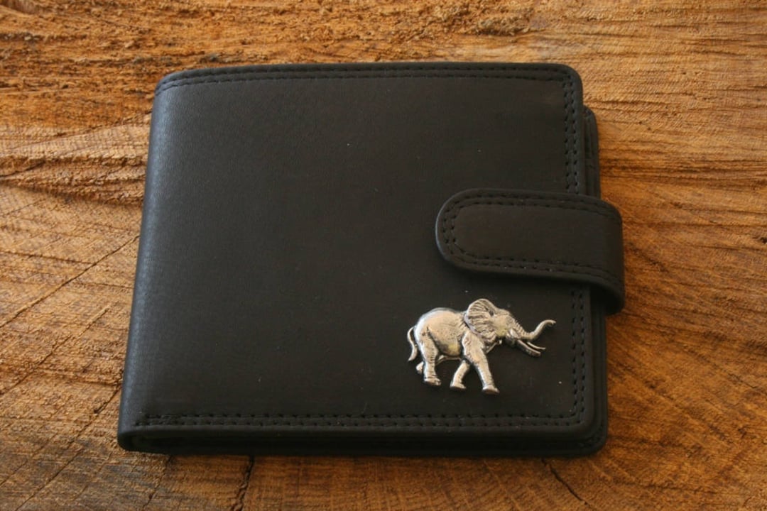 Gold Elephant Leather Card and Billfold Wallet