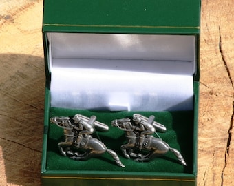 Horse Racing Cufflinks Pewter UK Handmade Gift 187