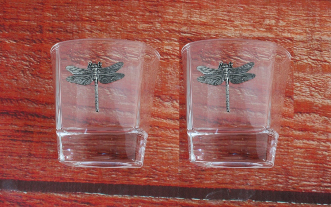 Dragonfly Whiskey Glass Pair of Cut Crystal Glasses Christmas Etsy