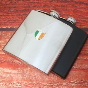 Irish Icons Hip Flask 6oz Stainless Steel or Matte Black Wedding Favour Shamrock Harp Celtic Jockey Father&#39;s Day Gift hf