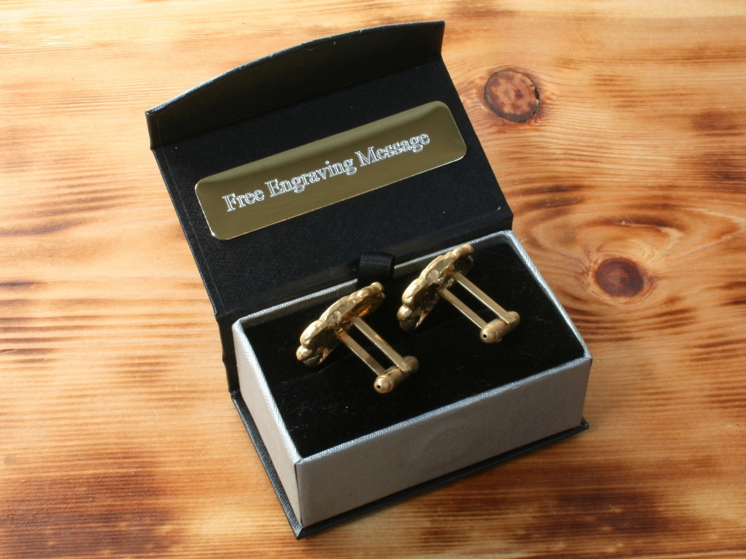 Paire De Boutons De Manchette Vintage Dorés Motif Moto - Jamais Portés, En Métal