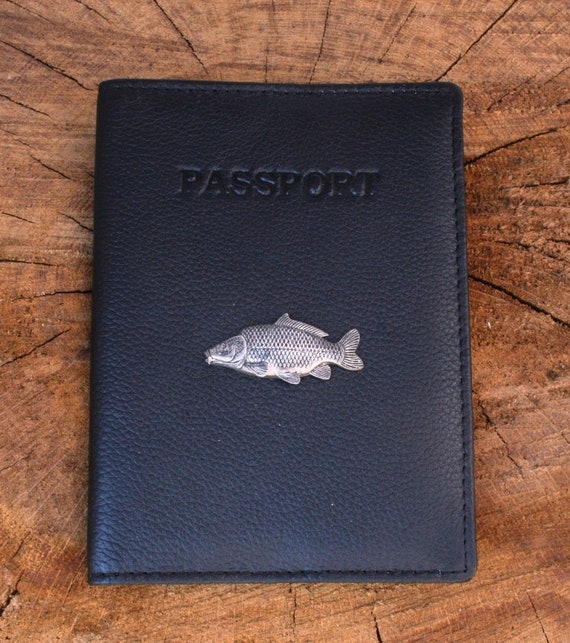 Common Carp Real Leather Passport Holder Fishing Gift 