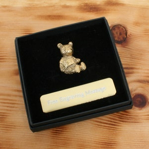 Teddy Bear Gold Plated Pewter Pin Lapel Badge Nature Father&#39;s Day Gift Custom Box Option
