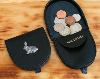 British Wildlife Coin Purse Black or Brown Leather Change Pouch Wallet Stag Pheasant Otter Gift