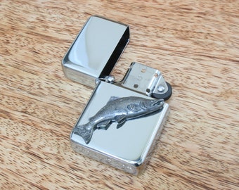 Salmon Petrol Engraved Lighter Personalised Fishing Birthday Gift 310 ls