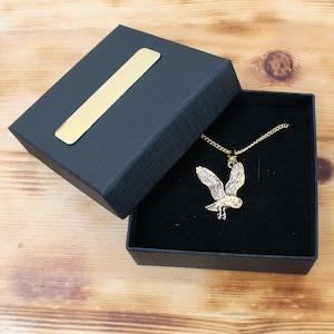 Gold Plated Barn Owl Pendant Necklace: Woodland Bird Jewelry Gift
