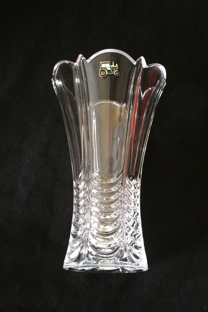 Green Tractor Vase Flower Fluted Cut Crystal Glass Vase Etsy