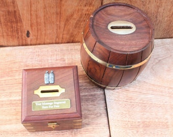 Extreme Sports Wooden Money Box Chest Or Money Barrel With Free Engraving Skiing Surfing Diving Gift mb