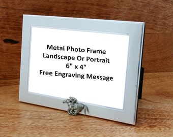 Horse Racing Photo Frame Metal 6x4" L or P Free engraving   Shoe Stirrups Christmas Gift mf