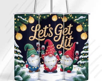 Diseño navideño para vasos: ¡A disfrutar! / Gnomo navideño divertido (PNG) / Diseño de sublimación navideña con temática de vino / Descarga digital
