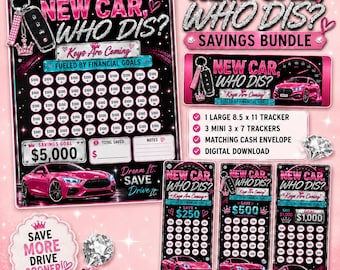 Paquete imprimible del reto de ahorro para un coche nuevo / Rastreador de ahorros de 8.5x11 pulgadas, mini rastreadores de efectivo, sobre de dinero a juego