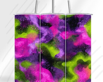 Diseño de sublimación neón caótico / PNG abstracto rosa intenso, verde y morado / Diseño vanguardista inspirado en la galaxia / Envoltorio para vaso delgado de 20 oz