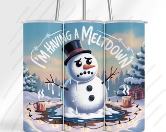Diseño de muñeco de nieve "¡Me estoy desmoronando!" para vaso térmico / Diseño divertido de invierno para vaso térmico (PNG) / Diseño navideño por sublimación / Vaso térmico delgado de 20 oz