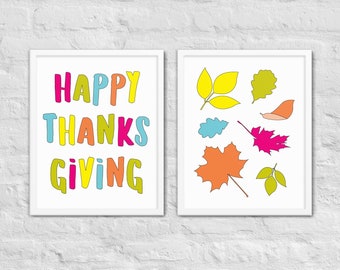Thanksgiving Wall Art Printables, Kid's Room Decor (Digital Download)