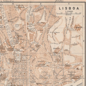 LISSABON Original Landkarte Stadt Plan 1905 PORTUGAL