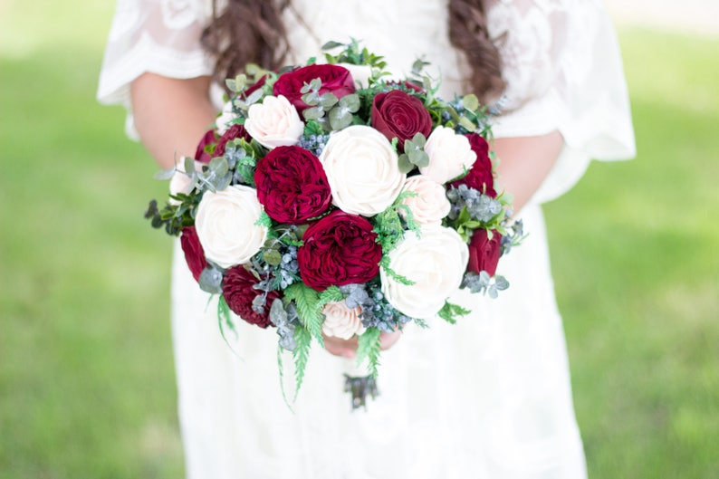 Faux Bouquet,Bridal Bouquet Bohemian Bridal Bouquet,Burgundy Sola Flower,Handmade wedding bouquet,Keepsake Bouquet Wedding Bouquet