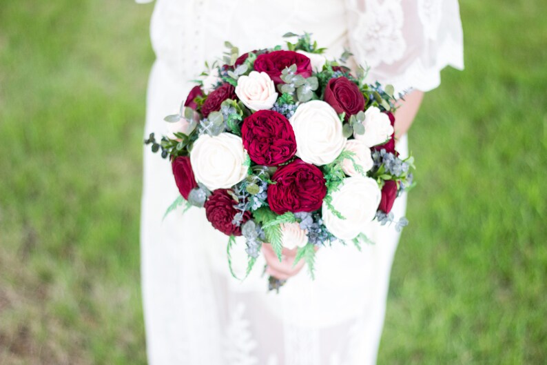 Faux Bouquet,Bridal Bouquet Bohemian Bridal Bouquet,Burgundy Sola Flower,Handmade wedding bouquet,Keepsake Bouquet Wedding Bouquet