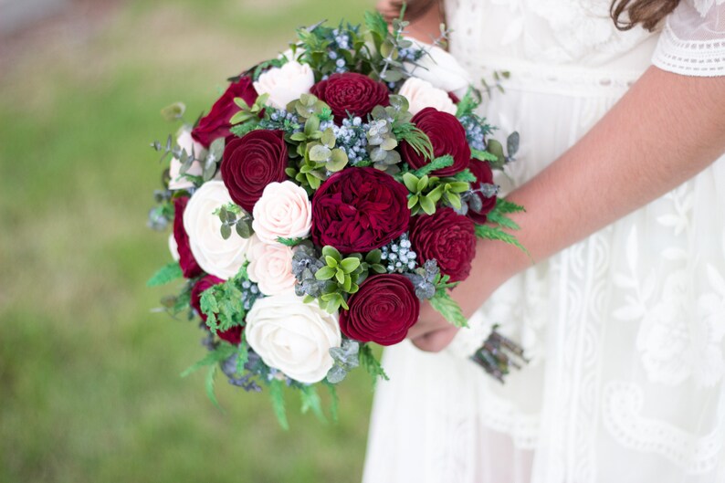 Faux Bouquet,Bridal Bouquet Bohemian Bridal Bouquet,Burgundy Sola Flower,Handmade wedding bouquet,Keepsake Bouquet Wedding Bouquet