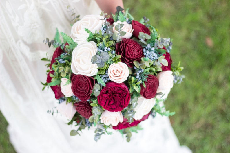 Faux Bouquet,Bridal Bouquet Bohemian Bridal Bouquet,Burgundy Sola Flower,Handmade wedding bouquet,Keepsake Bouquet Wedding Bouquet
