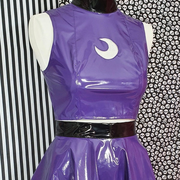 Lunar Goth 2 Stück PVC Glitzer MOND Ausschnitt Set LILA und schwarz