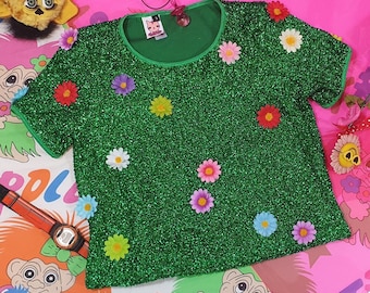 Kitsch KEEP off the GRASS sparkle t-shirt TOP