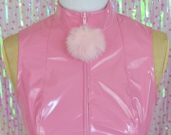 Pom pom powder puff pastel PINK pvc CROP TOP