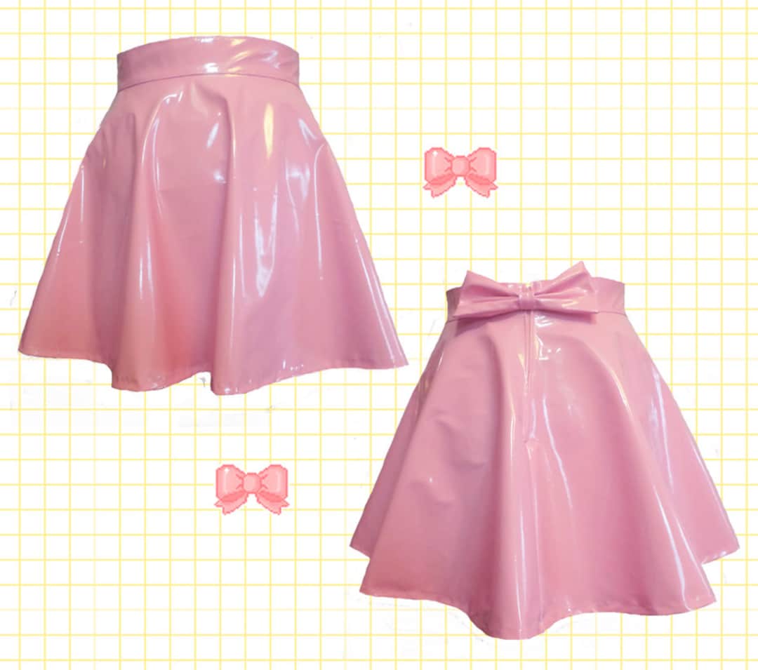 Pastel PINK PVC Skater Skirt With Removable BOW Back - Etsy