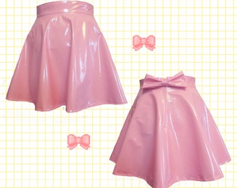 Pastel PINK PVC skater skirt with removable BOW back