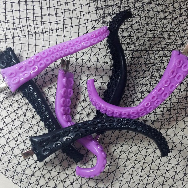 Creepy cute BLACK or PURPLE poseable TENTACLE hair accessory clip