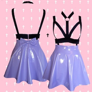 PASTEL goth LAVENDER harness PVC skater skirt with removable bow