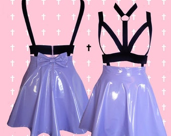 PASTEL goth LAVENDEL harnas PVC skater rok met verwijderbare boog