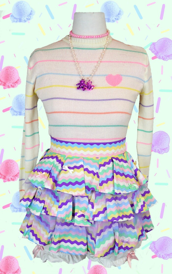 Image of Pastel Icecream Ripple Ra-Ra Ruffle Skirt With Little Bows