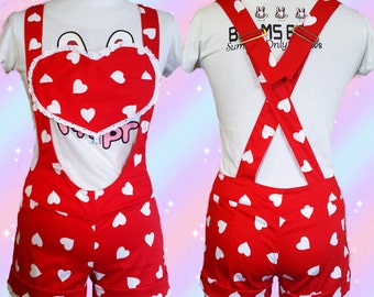 3-way kawaii lacey RED HEARTBREAKER cute shorts and braces PLAYSUIT