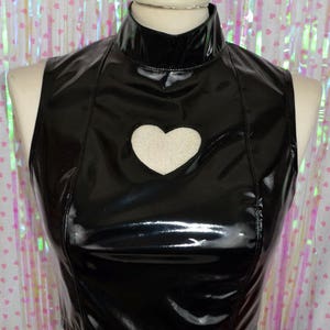Bubble Goth Princess pvc glitter heart cut out BLACK CROP TOP