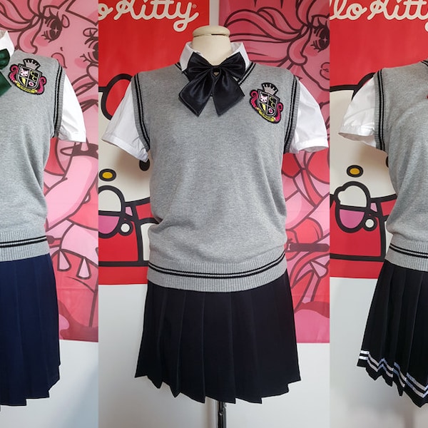 3 piece mix and match JAPANESE SCHOOL UNIFORM skirt, vest and bow set