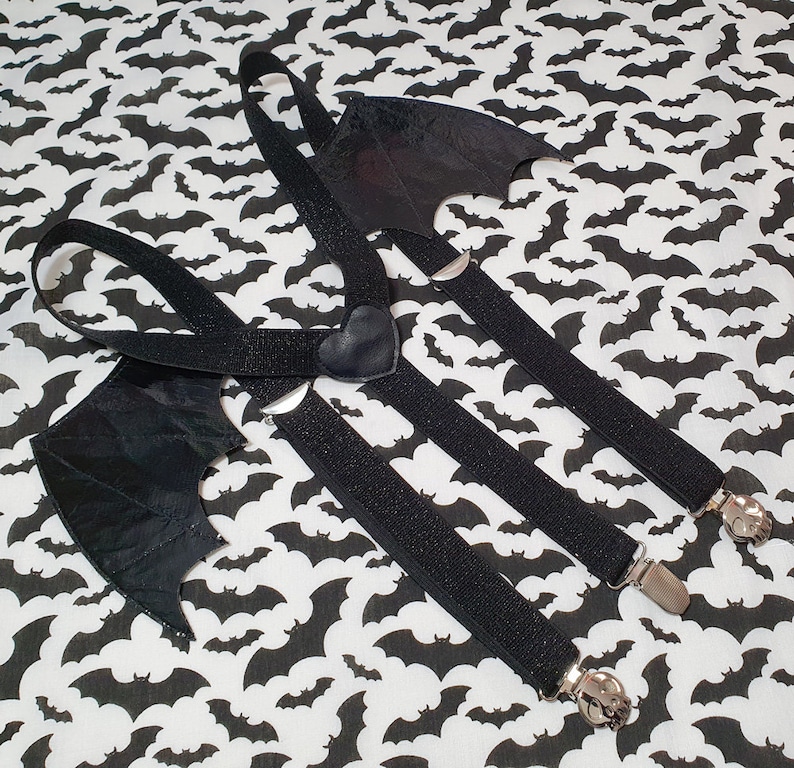 Spoopy black glitter BAT wings BRACES SUSPENDERS with skull Etsy