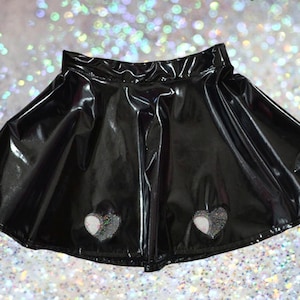 Bubble Goth Princess PVC glitter heart cut out skater SKIRT BLACK