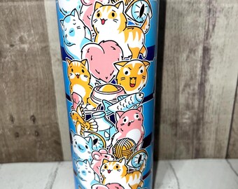 Cartoon Cats Tumbler, Sparkle Acrylic Iced Coffee Tumbler,  Fun Teen Water Bottles, Gym Water Bottles, Work Out Water Bottles