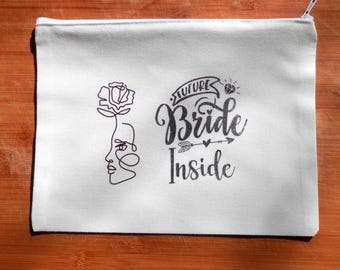 Future Bride Makeup Bag, Personalized Bridal Cosmetic Bag, Brides Gift Bag, Large Zipper Brides Bag, Future Bride Inside Cosmetic Bag