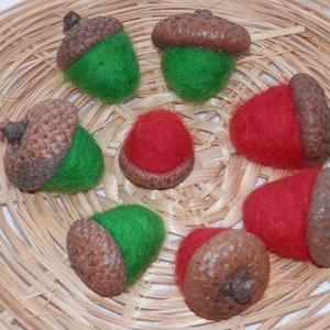 GLANDS TEINTÉS À LA MAIN, GLANDS, lot de 8 glands feutrés, cadeaux glands, feutrage, décoration de forêt, décoration de Noël, glands feutrés à l&#39;aiguille, glands de forêt