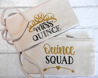 Quinceanera Makeup Tasche, Gold Glitter Party Favor Wrist Bag, Quinceanera Favor Bags, Teen Makeup Favor Bag, Sweet 16 Favor Taschen, Quince Squad