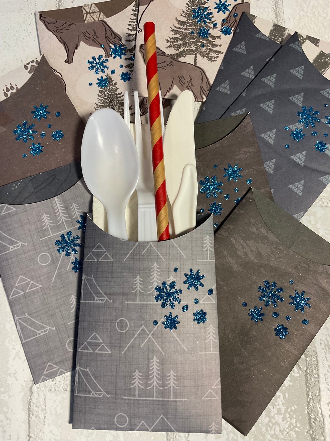 SILVERWARE HOLDERS, Set If 10, Christmas Eve Party, Christmas Tableware