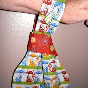 Reversible Japanese Knot Bag, Cotton Wrist Clutch, Cat Print Knot Bag, Handmade Know Bag, Retro Theme Cat Knot Bag