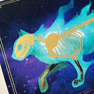 Cosmic Cat Golden Foil Print Birthday Gift Fantasy Art Wall Art