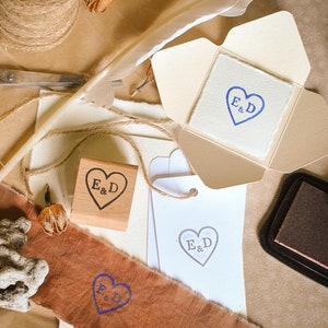Heart Initials Rubber Stamp - Personalized Stamp for Romantic Crafts and Custom Creations