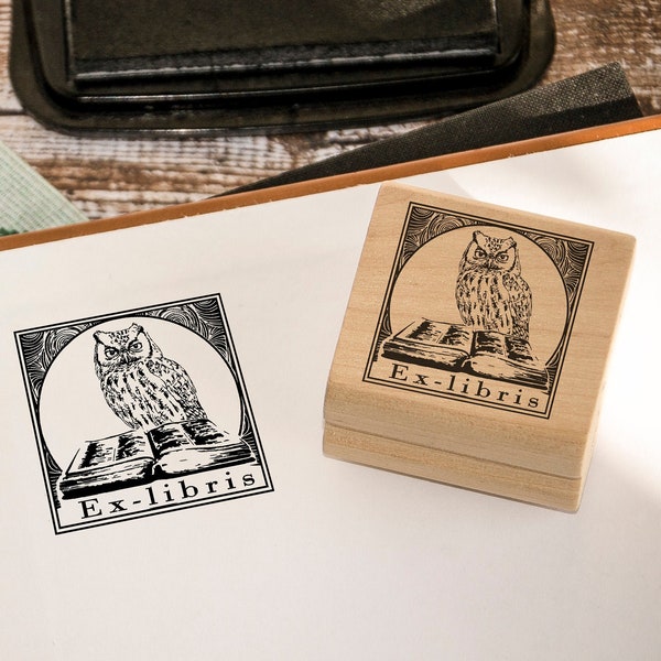 OWL EX LIBRIS Rubber Stamp - Personalized Bookplate Stamp For Owl Lovers And Literary Enthusiasts