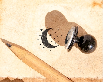 MOON WITH STARS Mini Rubber Stamp: Small Stamp For Crafts. Add Celestial Charm With This Enchanting Design.